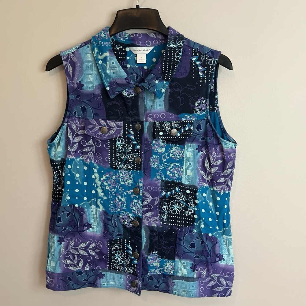 Vintage Patchwork Print Button Vest Women Medium Boho Art to Wear Cottagecore